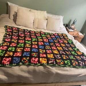 Granny Square Handmade‎ Crochet Afghan Blanket Vintage Style Rosanne Large Boho